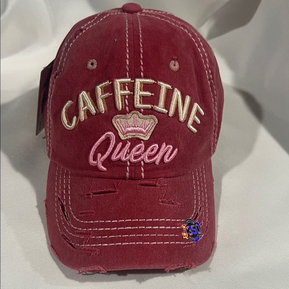 Caffeine Queen Distressed Red Cap